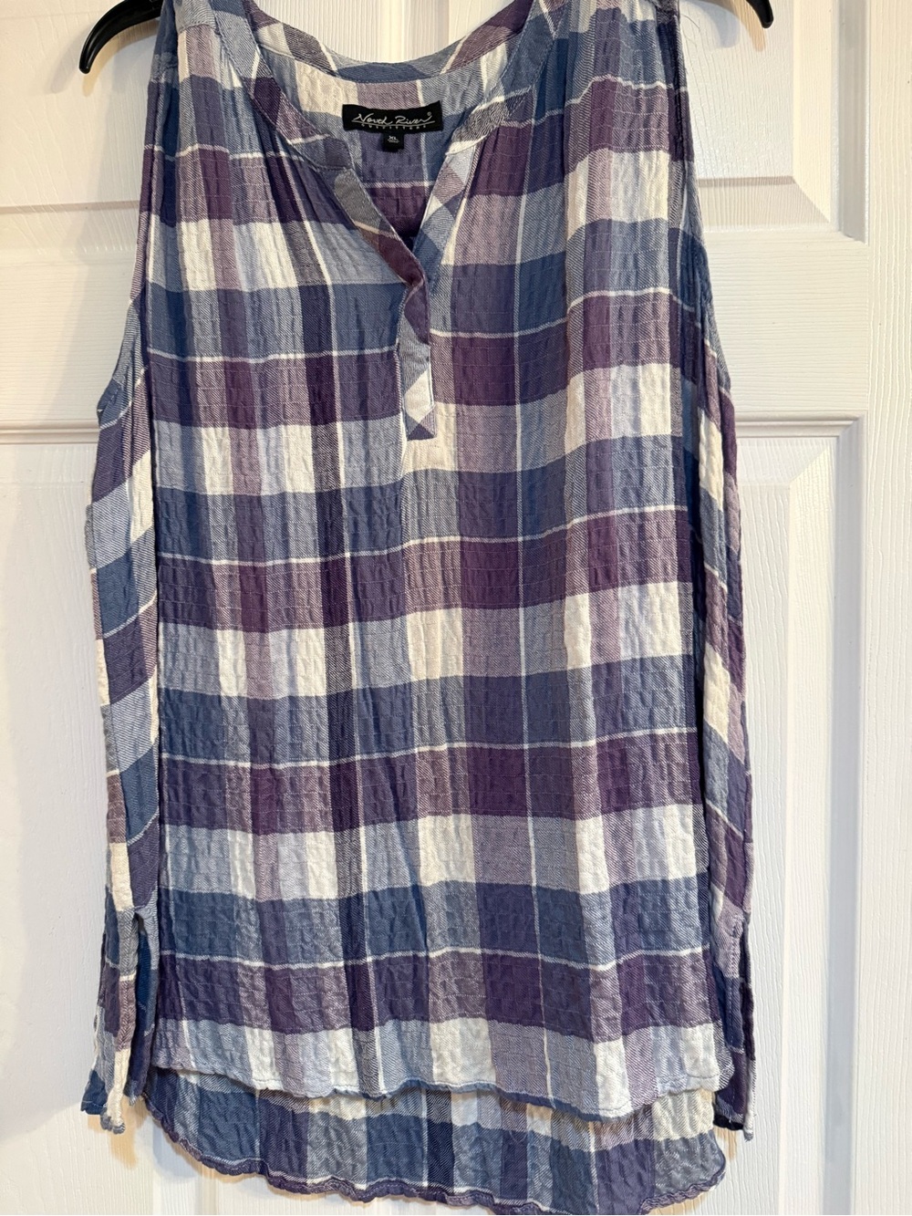 North River Plaid Button-Down Tank - Blue, Purple & White